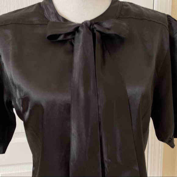 Black Button Down Blouse with Beautiful Bow - Picture 3 of 14